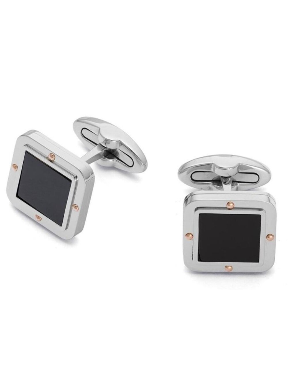 BARAKA Men's Cufflinks Rose Gold, Stainless steel, Onyx PS373901ROON000000